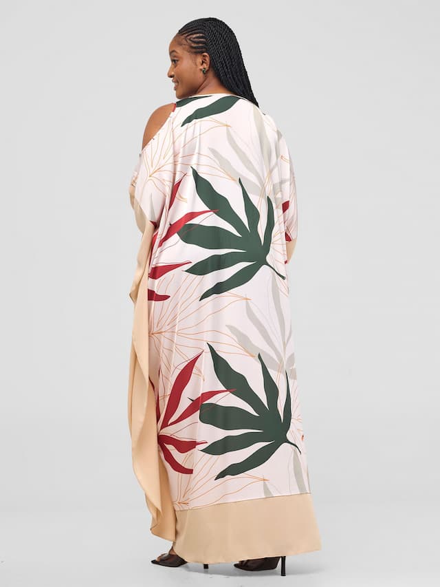 Vivo Kelemi Maxi Kaftan Dress - Rust / Green Leke Print + Cream