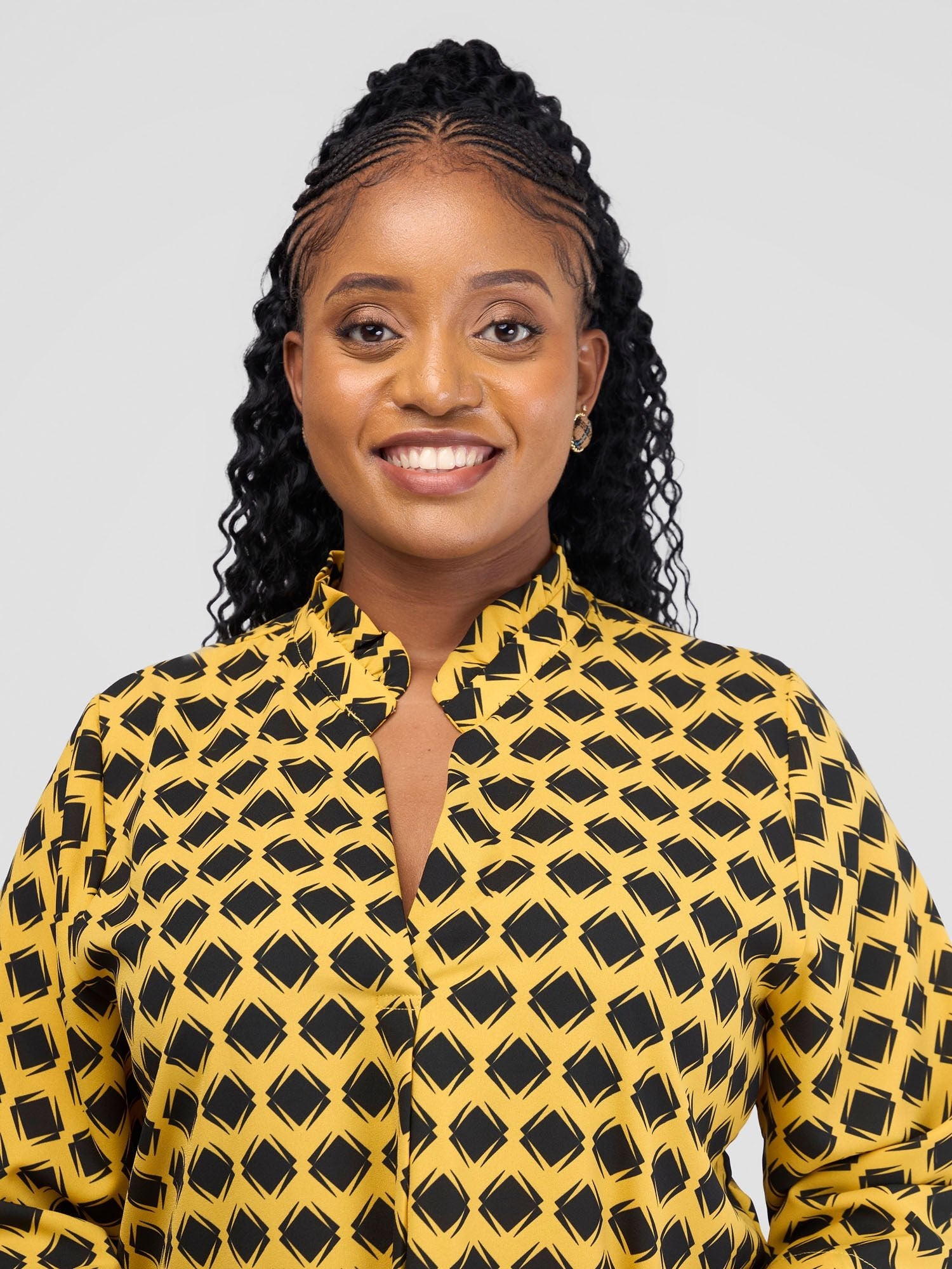 Vivo Saida 3/4 Sleeve Top - Mustard Gola Print