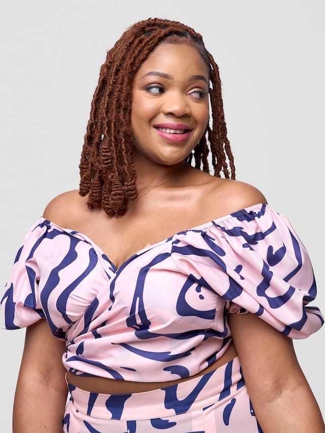 Zoya Shani Cropped Tie Top - Navy / Peach Sani Print