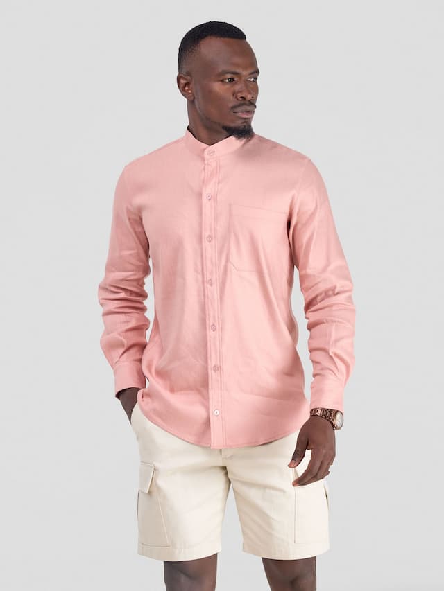 Safari by Vivo Men's Chinese Collar Long Sleeve Shirt - Coral