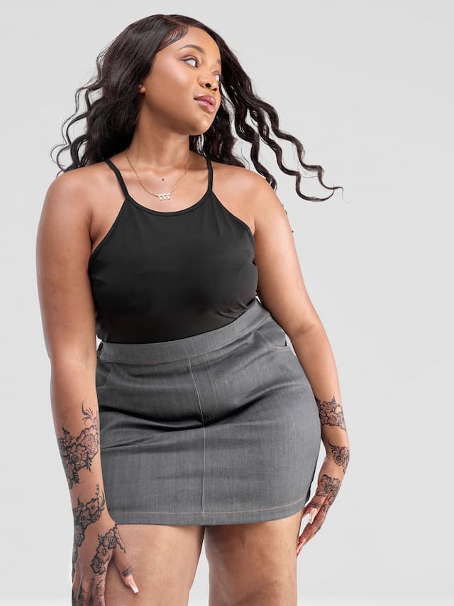 Zoya Yuni Contrast Stitch Mini Skirt - Grey