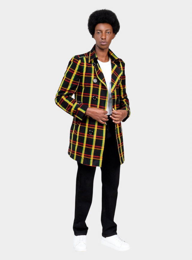 Rafiki Threads Kyro Trench Coat - Black Print