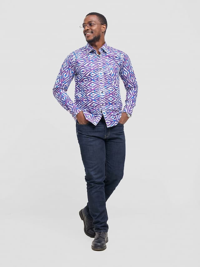 Mendilines Warm African Shirt - Purple / Pink Print