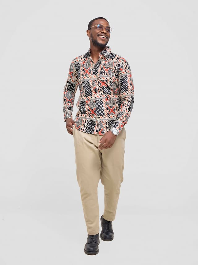 Mendilines Warm African Shirt - Black / Red Print