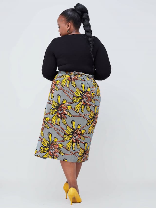 Vazi Afriq Ankara Wrap Skirt - Grey / Yellow