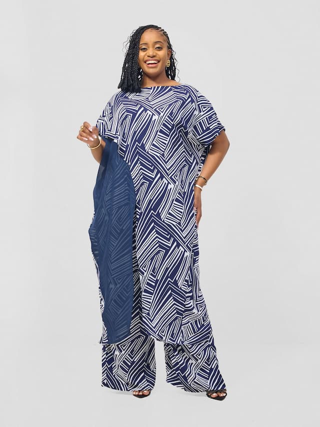 Liliadly Stormy Asymmetrical Pant Set - Blue