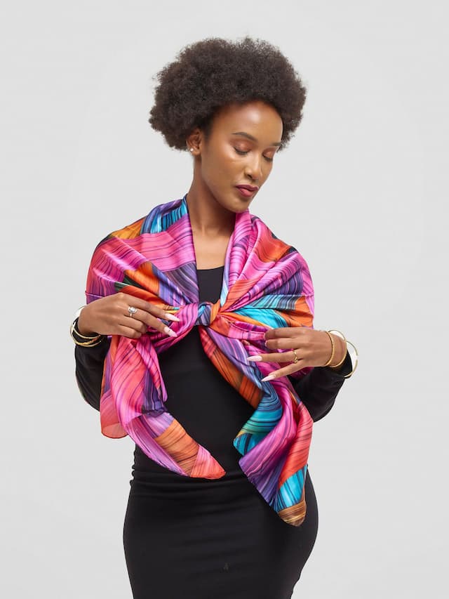 Ukiyo Lifestyle Silk Scarf - Pink Print