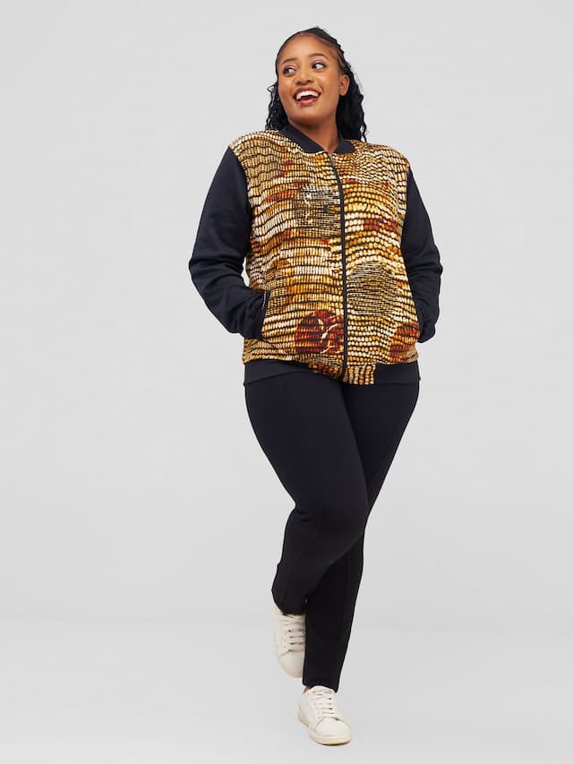 Khay Designs Ankara And Fleece Bomber Jacket - Burnt Orange