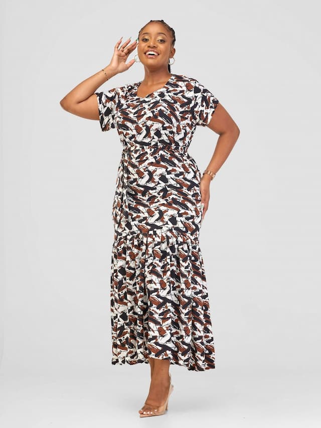 Keru Maxi Dress - Brown Print