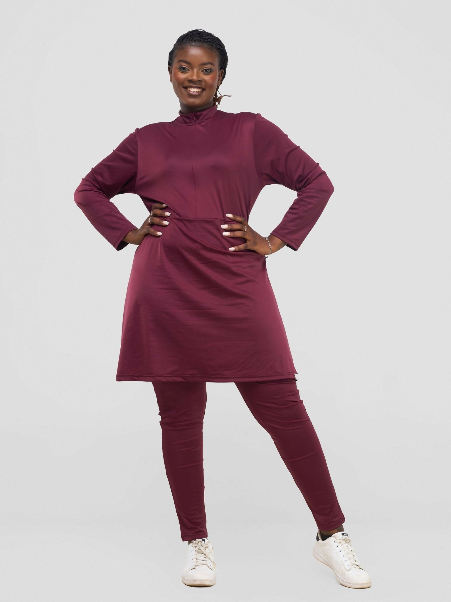 Modest Workout Skirt Jumpsuit - Maroon