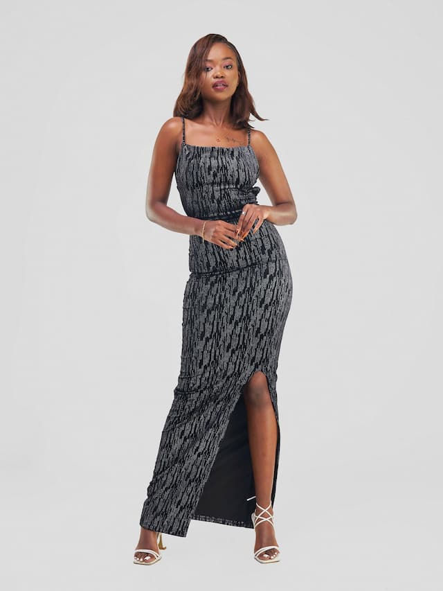 Maxi Evening Dress - Black Silver