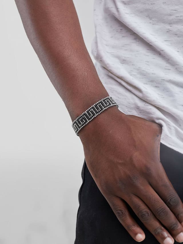Cubes Looming Bangle - Silver / Black