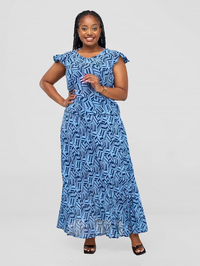 Laika House Geometric Pleated Skirt Set - Blue