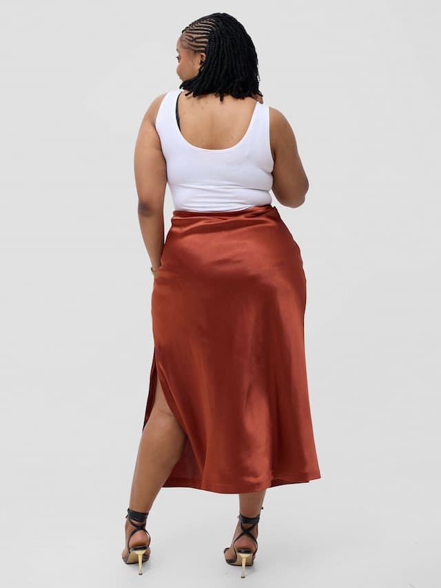 Pure Buxom Satin Slip Skirt - Orange