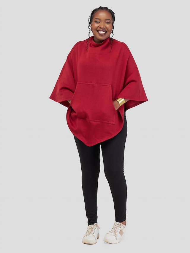 Crimson Crest Shawl /With Hidden Zipper For Effortless Wear - Red