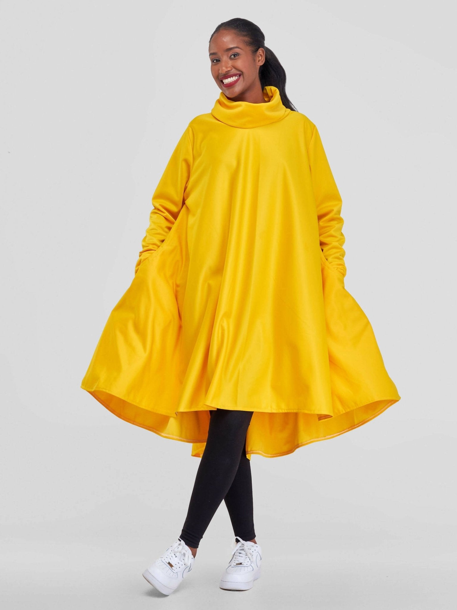 Khay Designs Fleece Dress With Ankara Pockets - Yellow