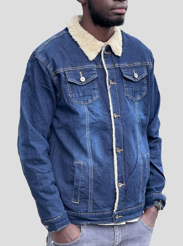 Stylish Brothers Fur Denim Jacket - Blue