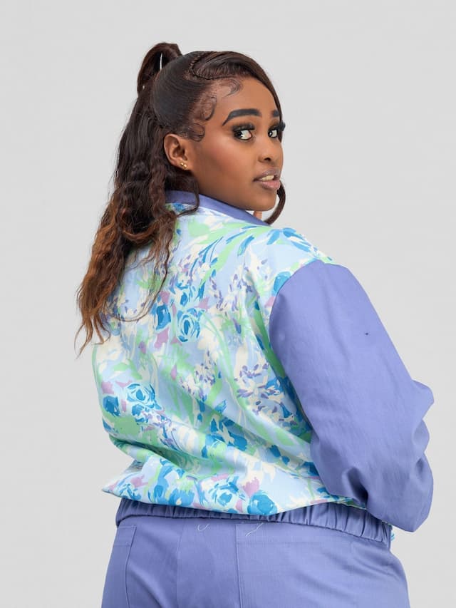 Zoya Banda Unisex Letterman Jacket - Green / Blue Print + Blue