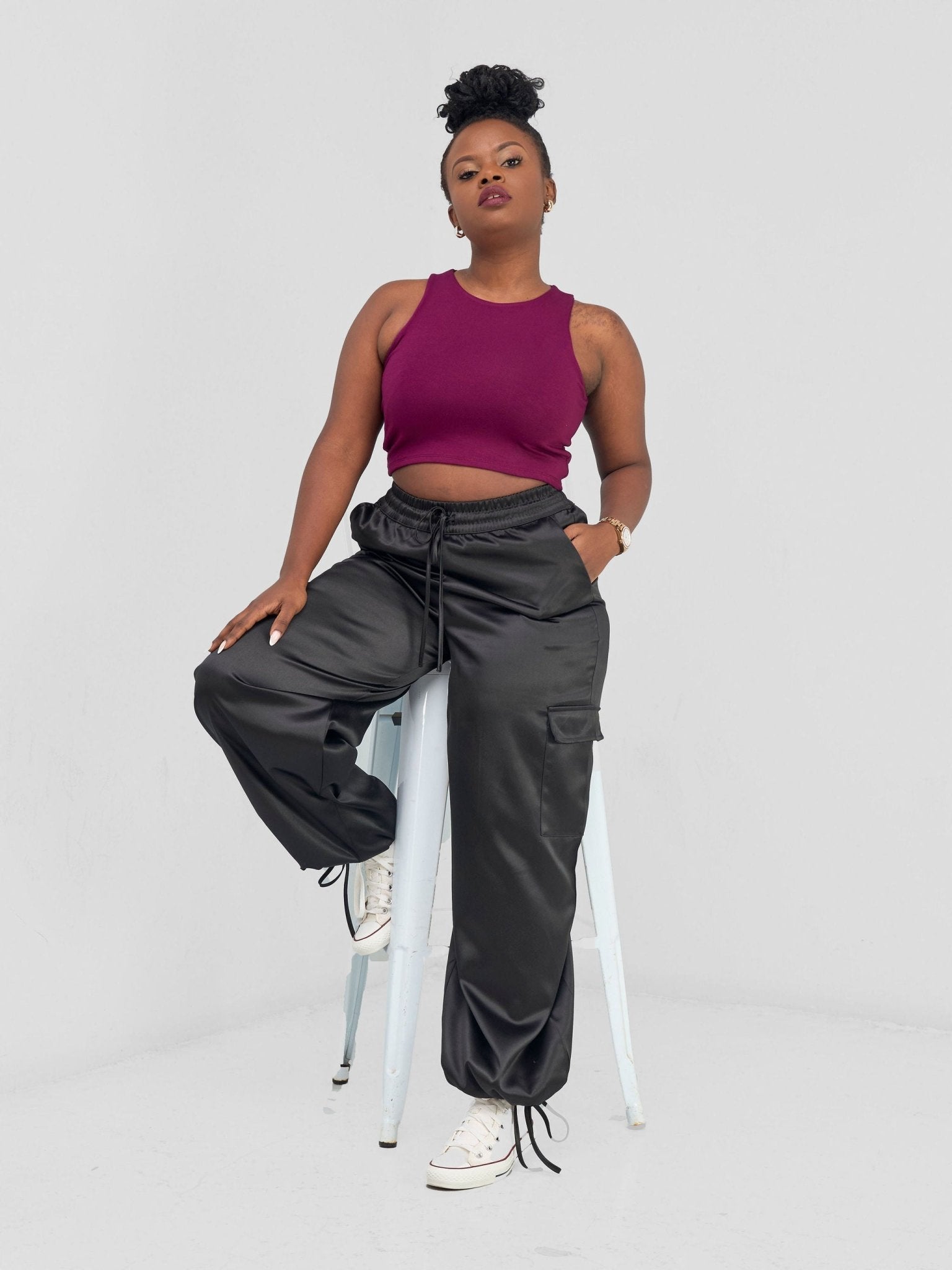 Zoya Basic Racer Back Crop Top - Burgundy