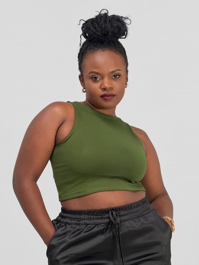 Zoya Basic Racer Back Crop Top - Hunters