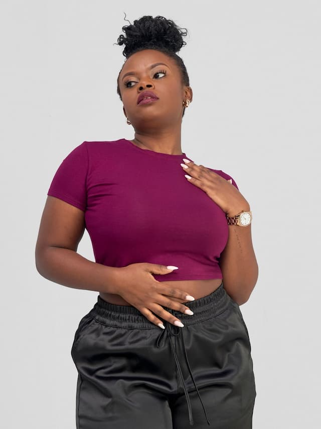 Zoya Basic Short Sleeve Crop Top - Burgundy