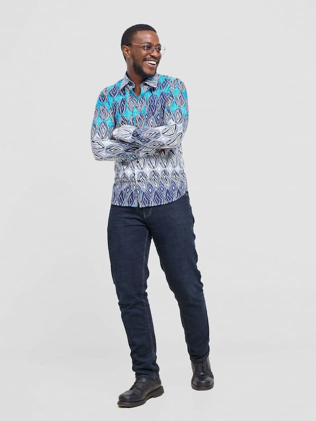 Mendilines Warm African Shirt - Dark Blue Print