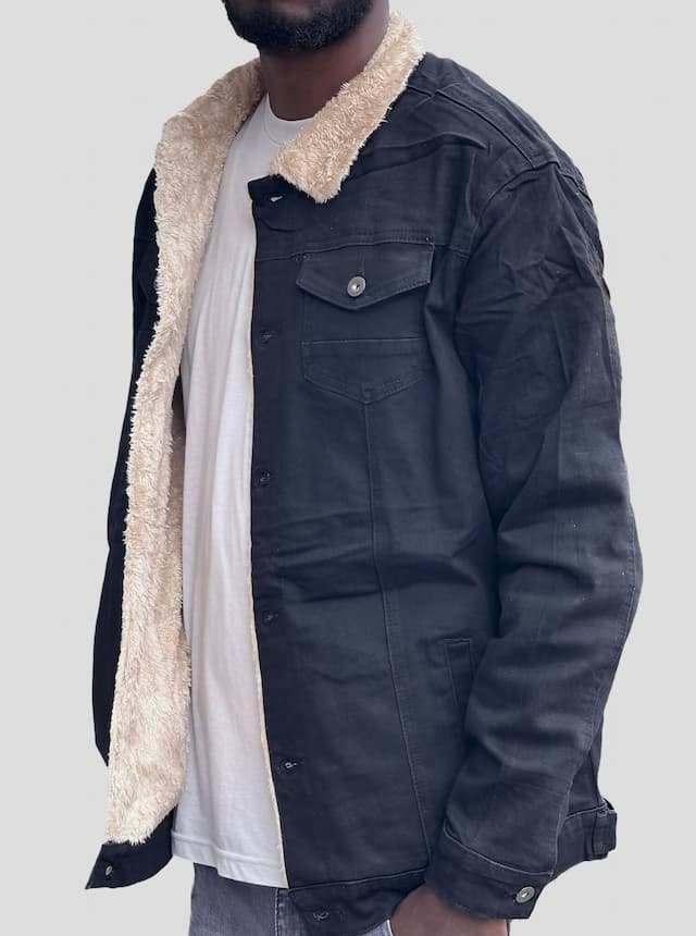 Stylish Brothers Fur Denim Jacket - Black