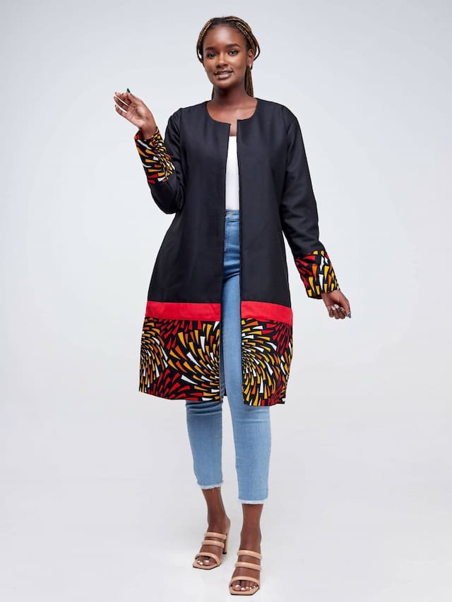 Da'joy Fashions Iliad Ankara Coat - Black