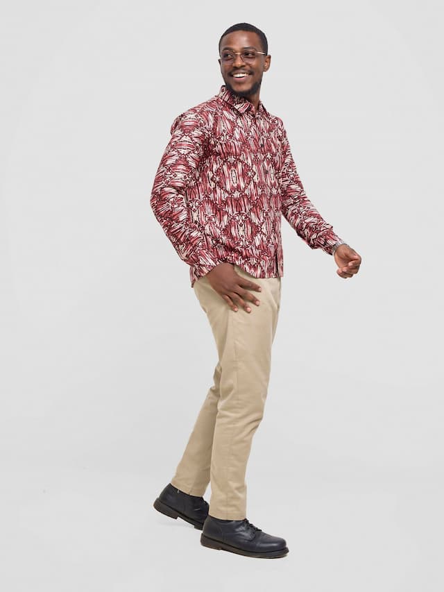 Mendilines Warm African Shirt - Maroon / White