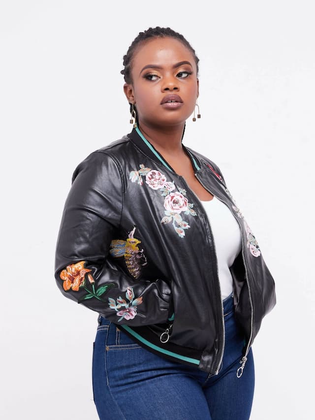 Shop Anna 254 Embroidered Leather Jacket - Black