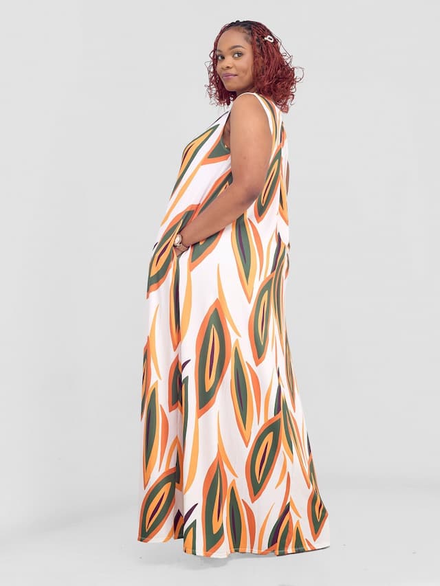 Vivo Lumi Back Pleat Maxi Dress - Taupe / Orange Bemba