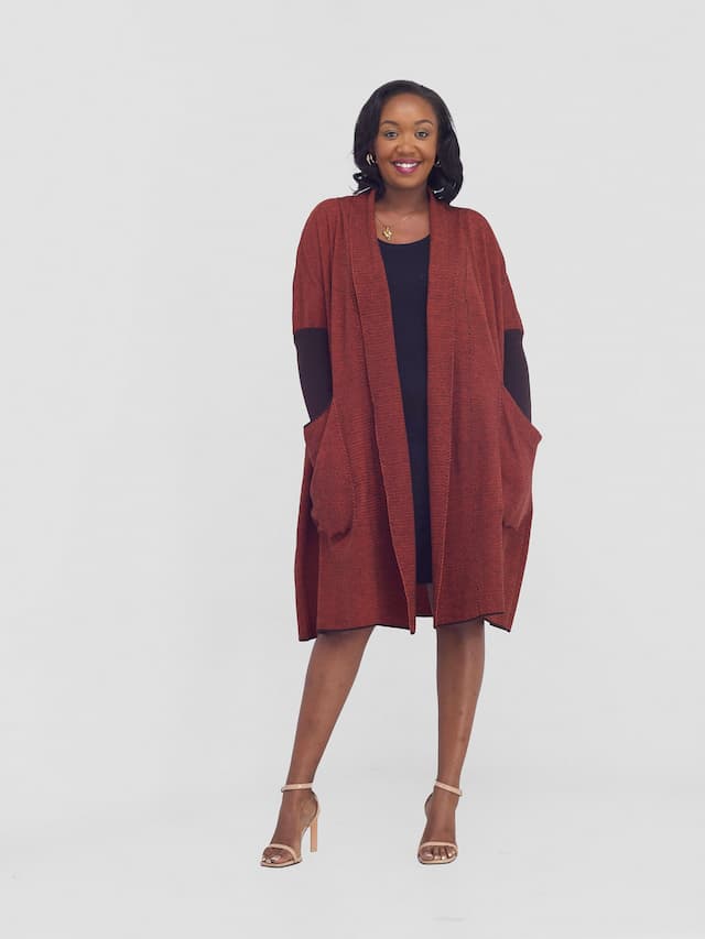 Vivo Cuffed Wide Sweater - Tangerine / Coffee Brown