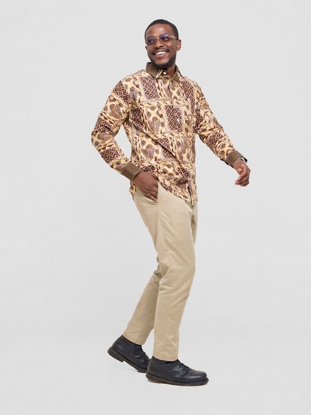 Mendilines Warm African Shirt - Dark Brown Print