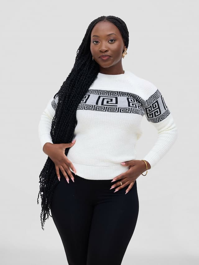 Stylish Sisters Fancy Sweater Top - White / Black