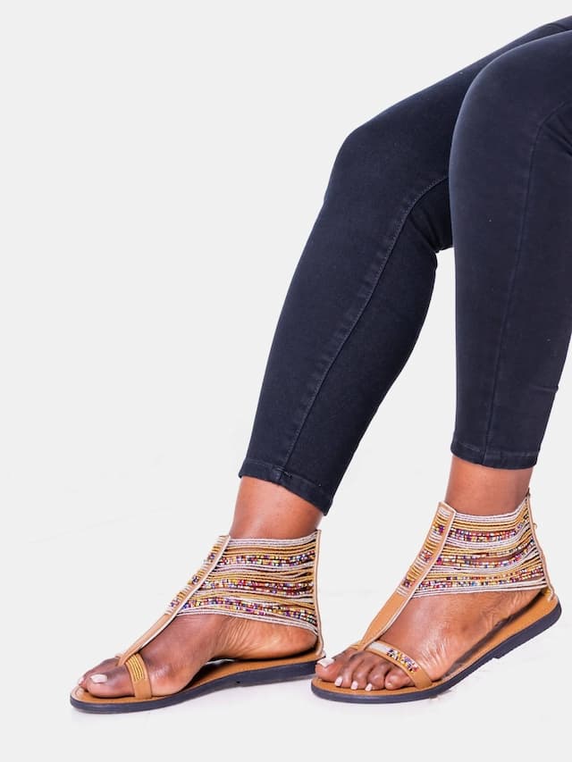 Azu Suzie Chain Zip Sandals - Pink Gold/Silver/Mix Beads