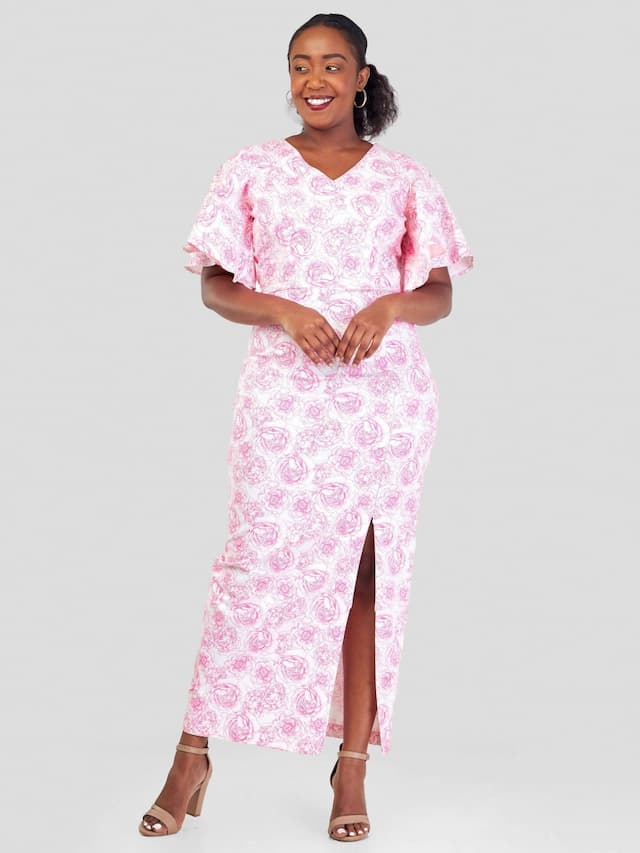 Gravio Fashions Pink Lady Side Slit Dress - Pink