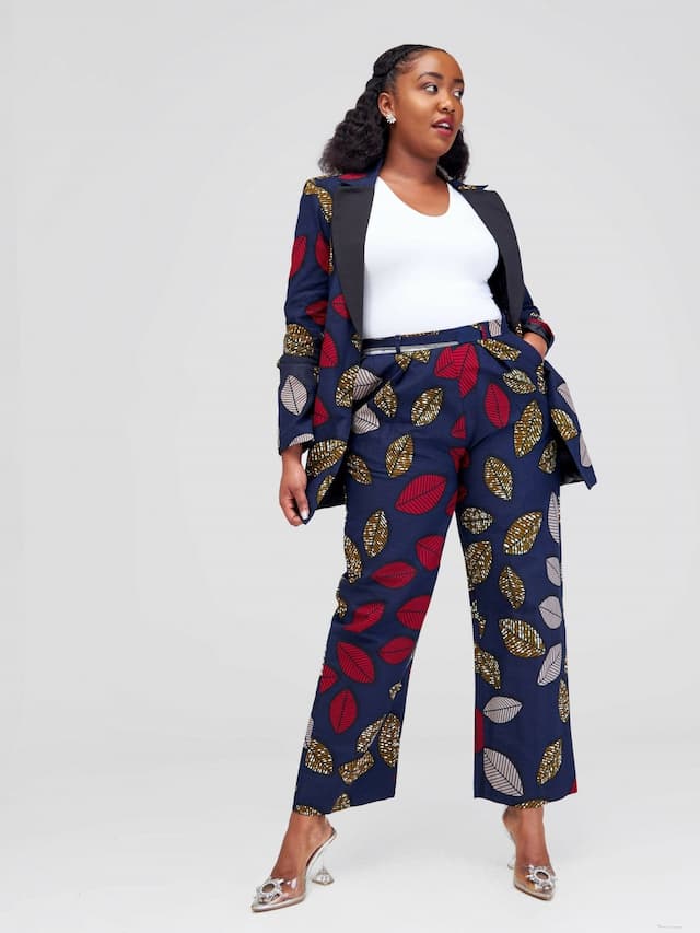 Sbv Ankara Pant Suit - Navy Blue Print