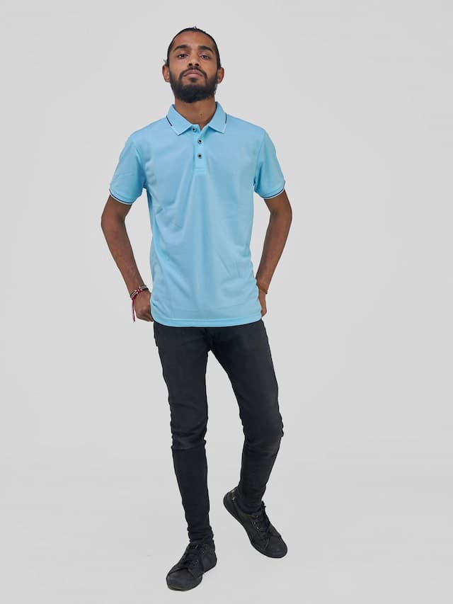 Short Sleeved Polo T - Shirt - Sky Blue