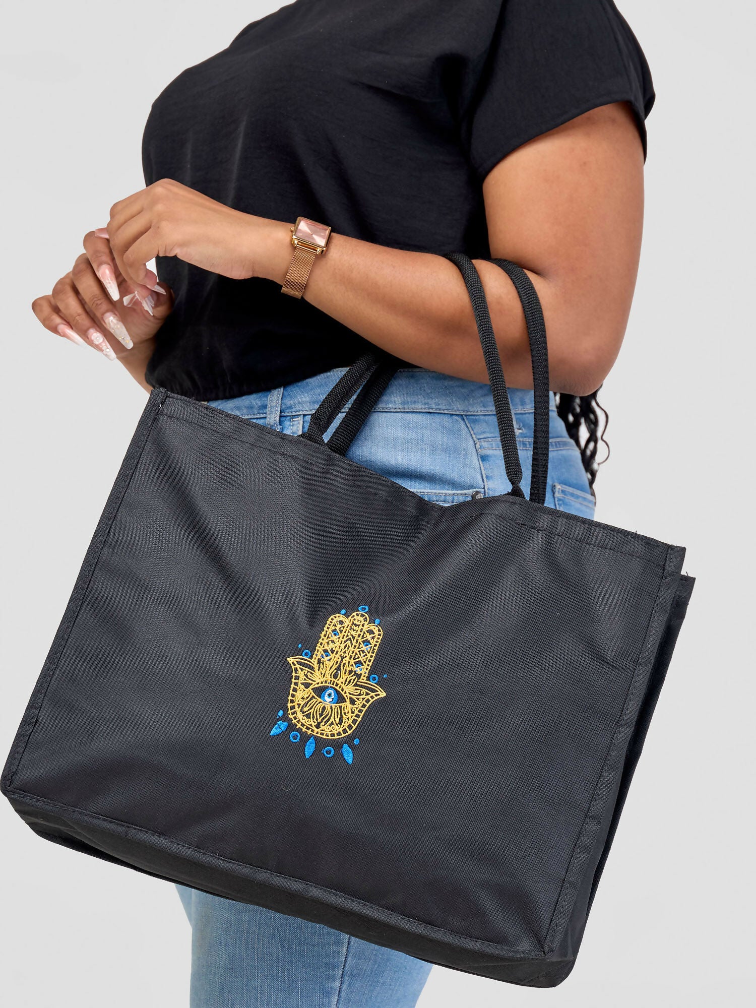 Embroidery Tote Bag - Black
