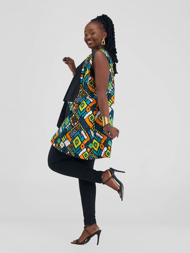 Mwangush Waterfall Jacket - Green / Orange Print