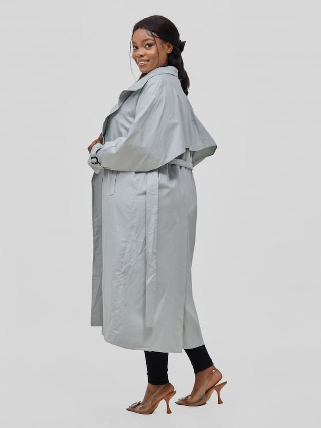 Hessed Double Breasted Buttoned & Belt Trench Coat - Blue