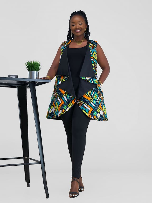 Mwangush Waterfall Jacket - Green / Orange Print