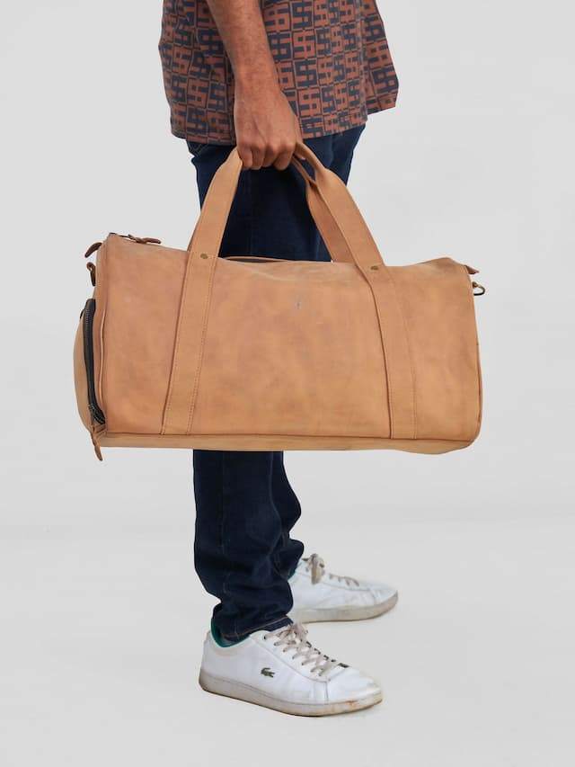 Blueberry Leather Duffle Bag - Brown