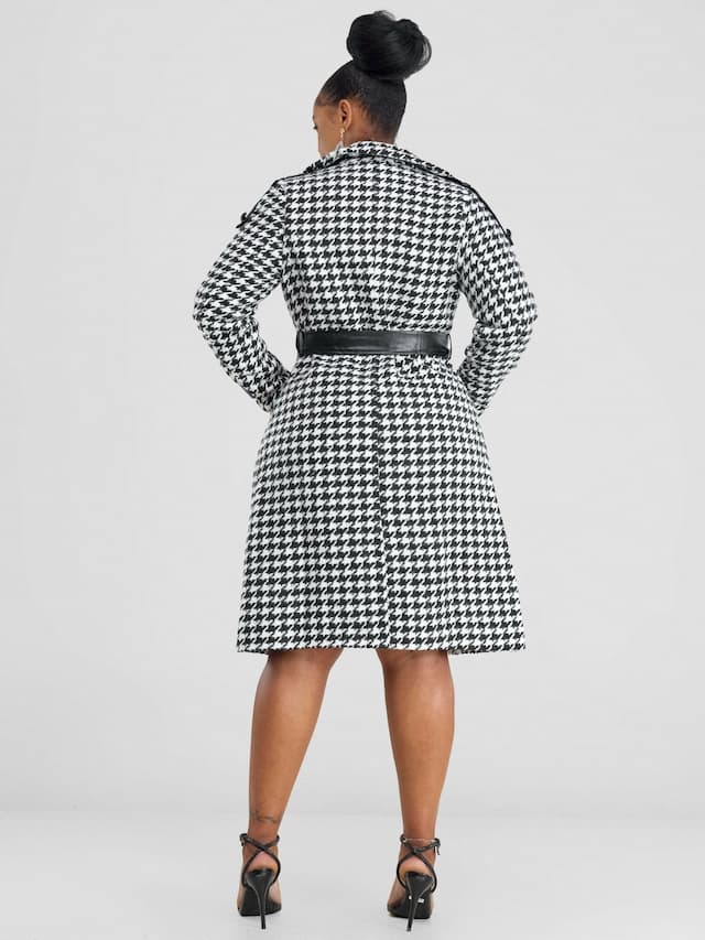 Stylish Sisters Houndstooth Trench Coat Jacket - Black / White