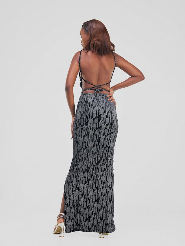 Maxi Evening Dress - Black Silver