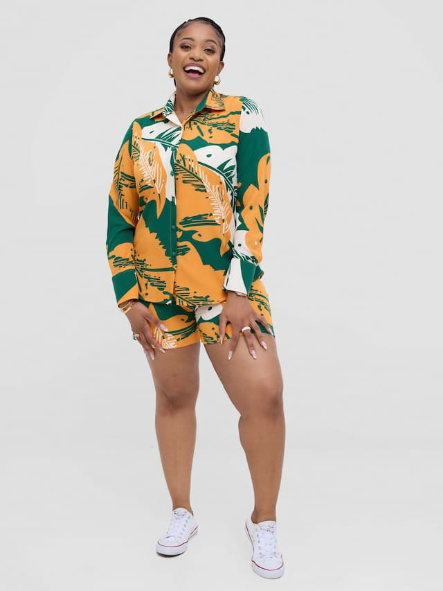 Lizola Jazmine Jenna Short Set - Green / Mustard / White