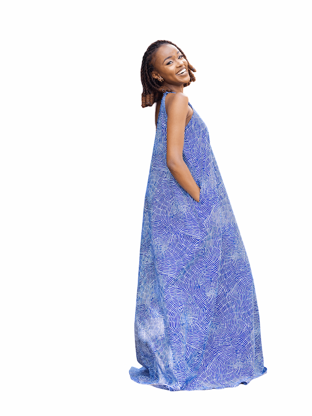 Afriwia Enterprise Johari Dress - Blue / White Print