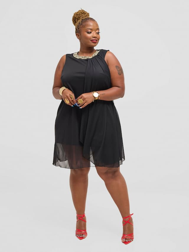 Brown Pearls Dress - Black