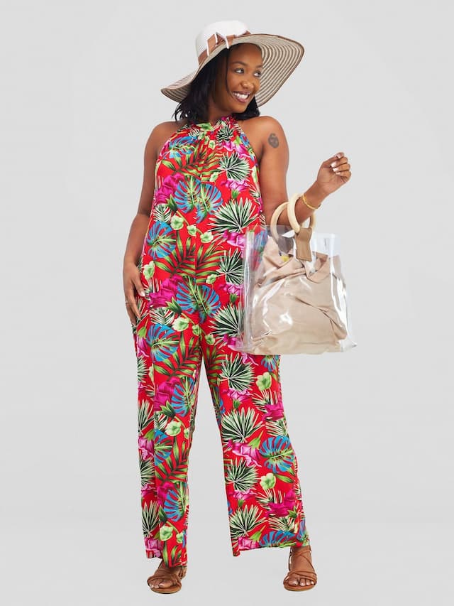 Kenya Floral Jumpsuit - Black / Red Floral