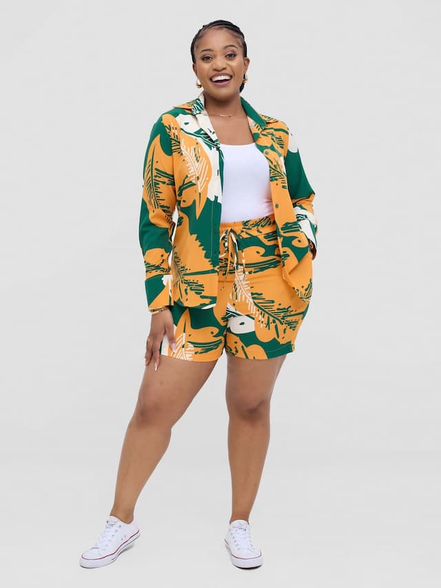 Lizola Jazmine Jenna Short Set - Green / Mustard / White